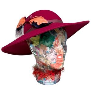Vintage Burgundy Felt Hat Wide Brim Kurt Jr. by Tom Horn, Small Fit, Occasional
